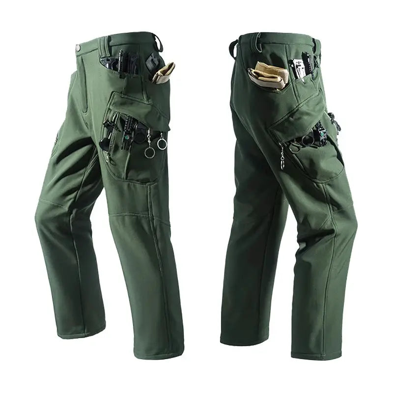 Men's green cargo hiking pants by Simples Market softshell with multiple pockets