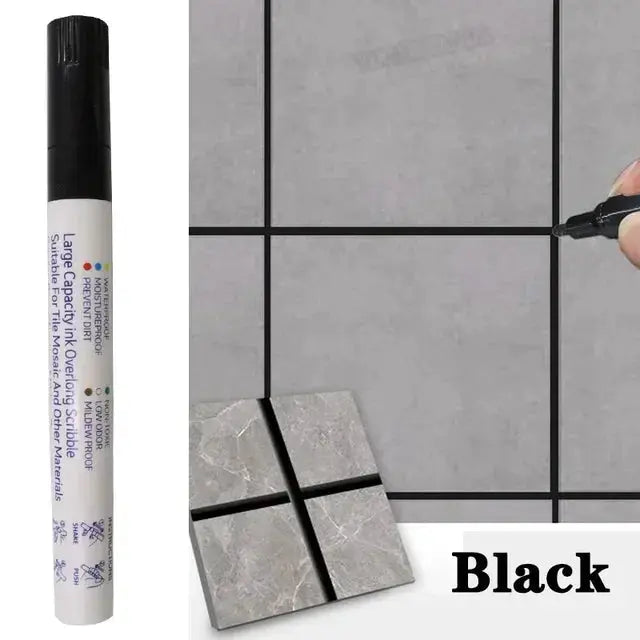 Tile grout marker pen, waterproof, black, by Simples Market, for wall and floor seams.