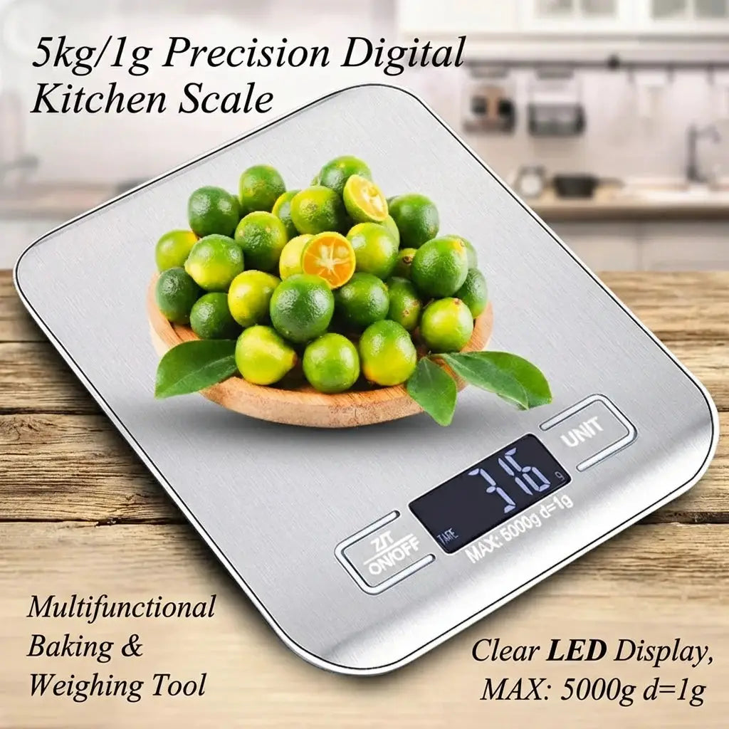 Digital Kitchen Scale With LED Display 5kg 1g Stainless Steel Weighing For Food Jewelry Snacks Baking Home Tools