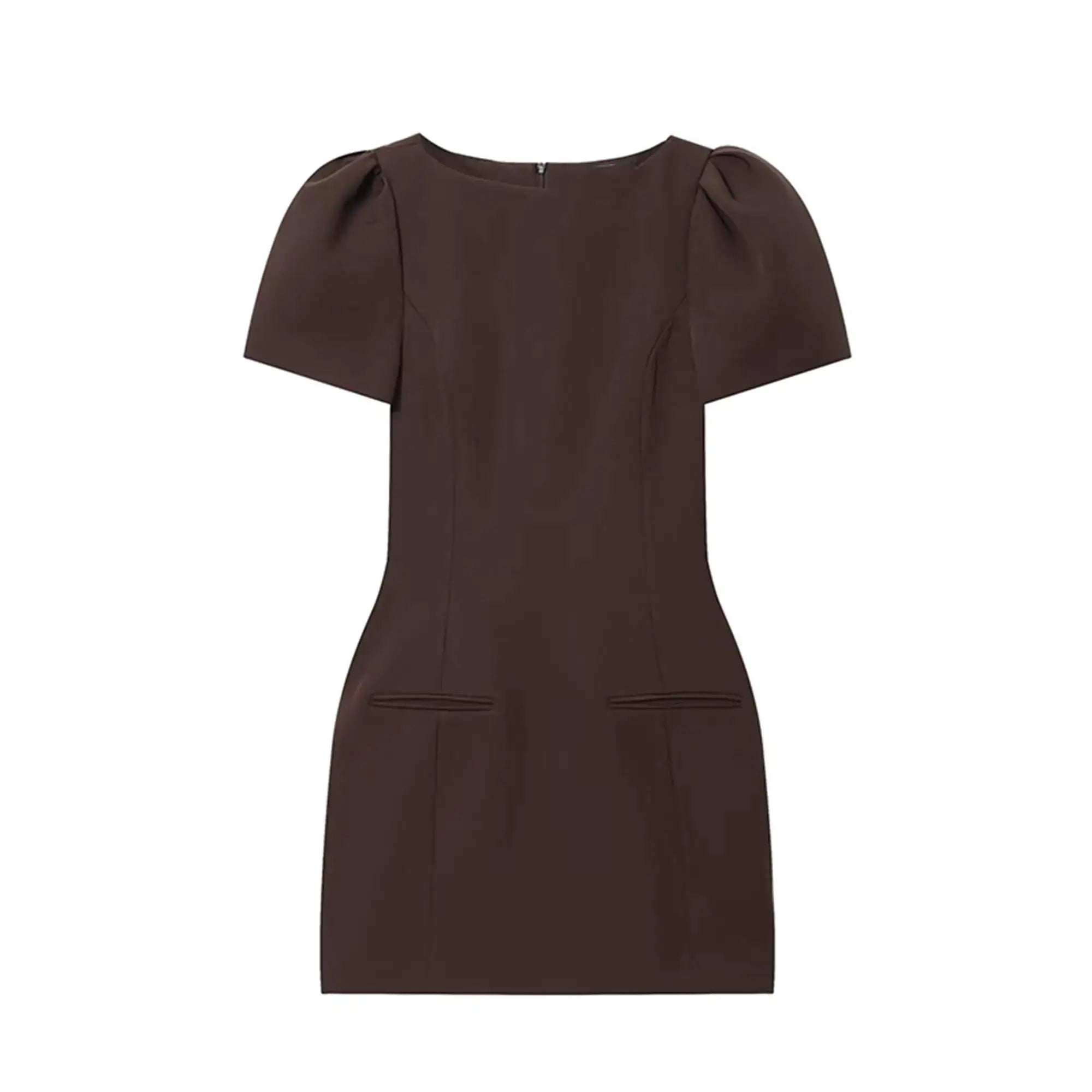 TFMLN Elegant Women Short Sleeve Mini Dress Slim Fit High Waist Solid