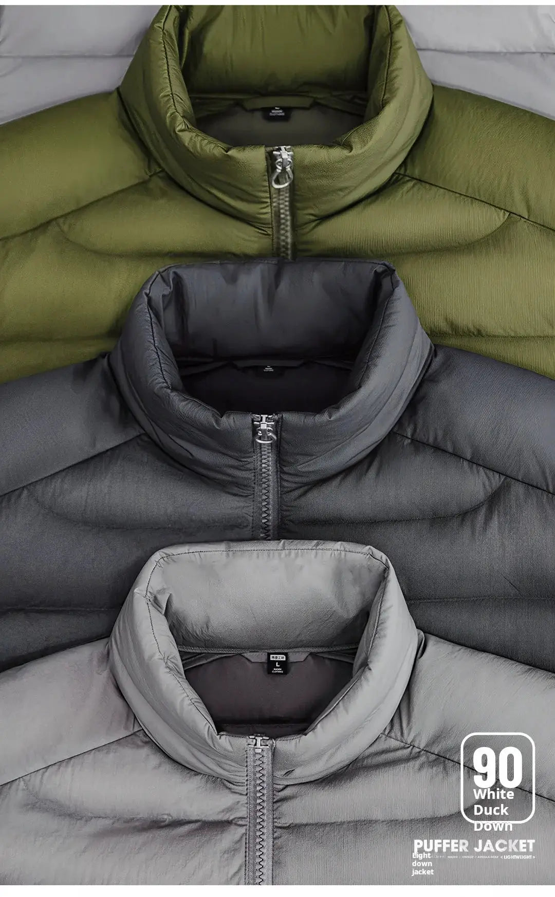 Maden Winter men's stand-up collar down jacket set of 3 in green, gray and light gray with white duck down filling