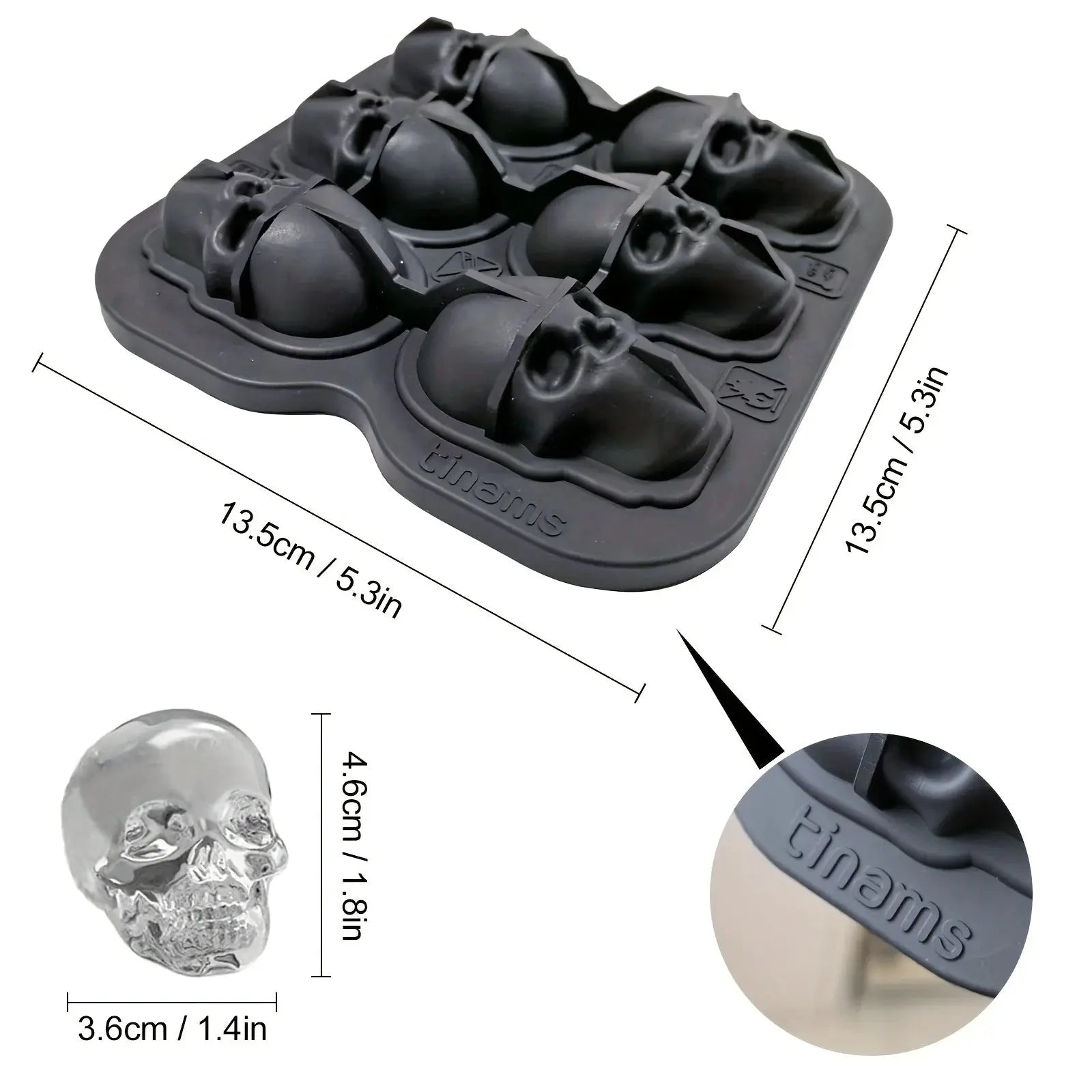 Skull Ice Ball Mold Silicone 3D Flexible Ice Cube Tray BPA Free For Freezer Horror Skull Head Cocktail Ice Ball Maker