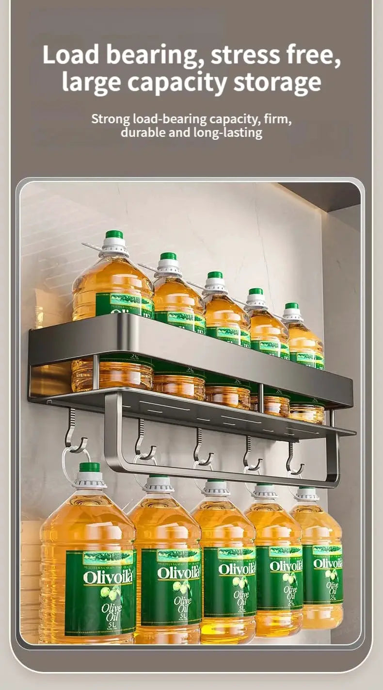 Simples Market aluminum wall-hanging no-drill kitchen rack with hooks for several olive oil bottles