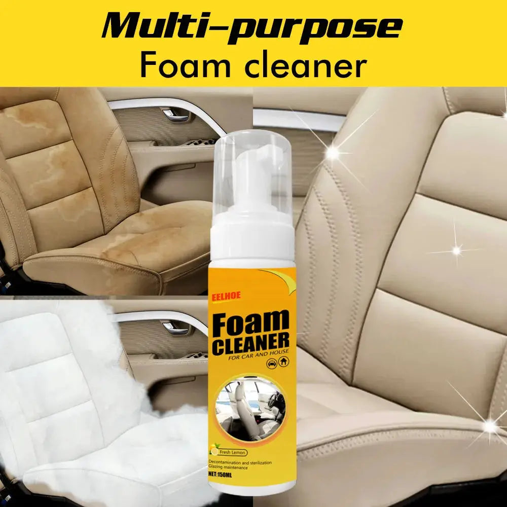 Car foam cleaner spray; yellow bottle by EELHOE for car interior and leather cleaning.