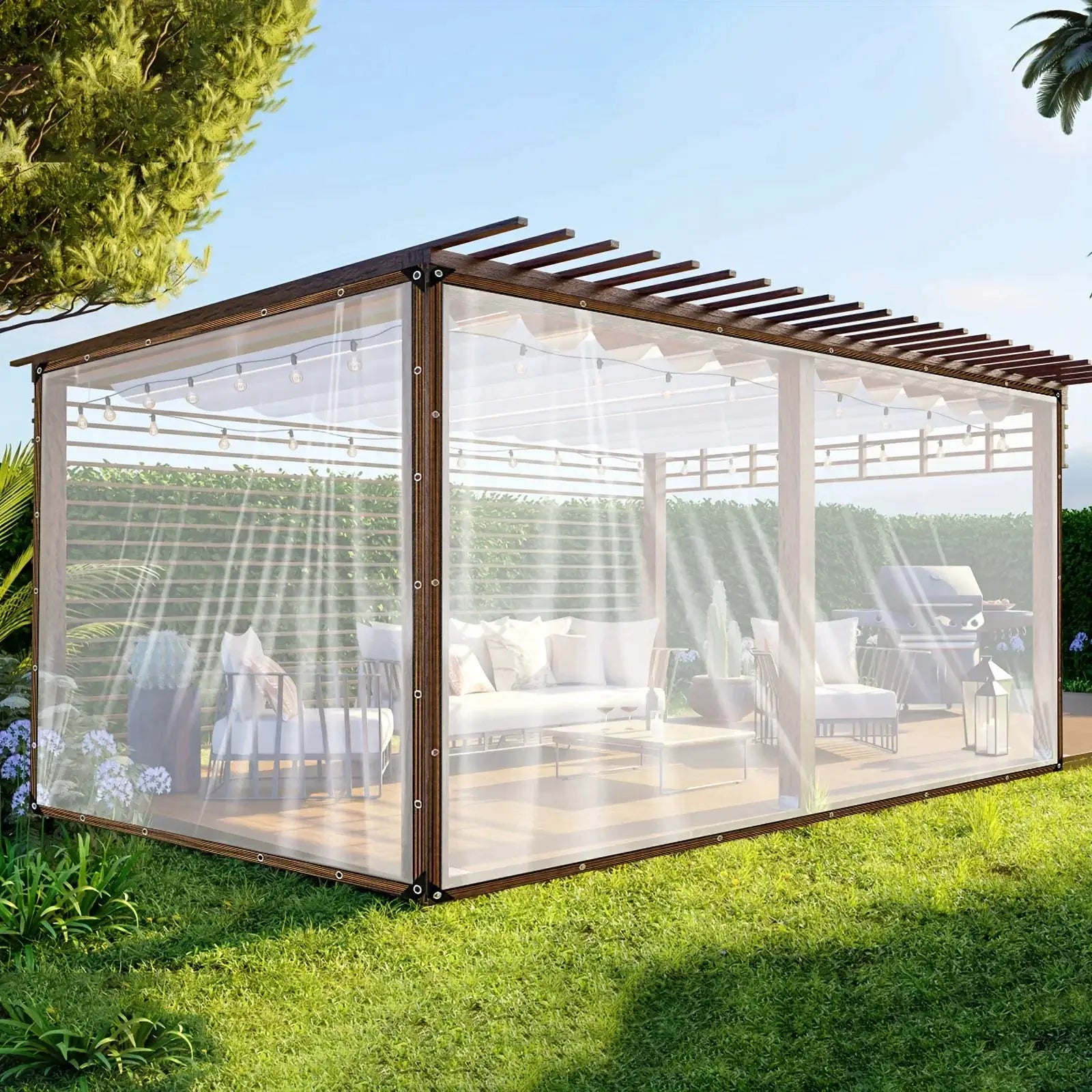 Clear Waterproof Polyester Tarp With Reinforced Grommets For Gardens Patios And Outdoor Adventures