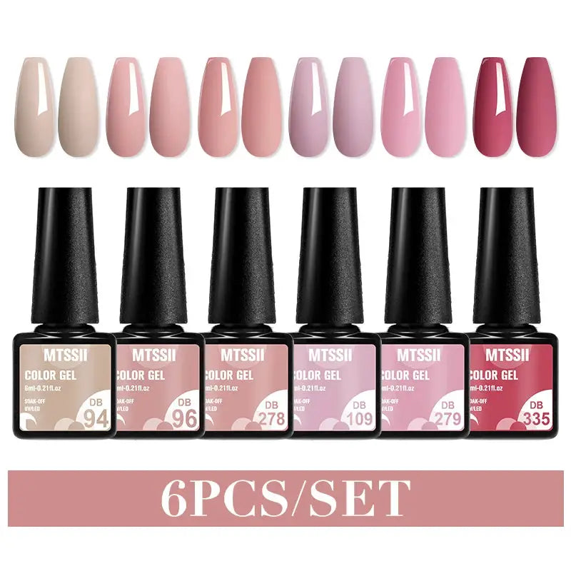 Gel nail polish set, 6pcs, nude to pink shades, Simples Market
