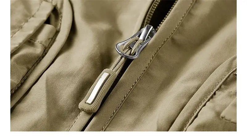 Simples Market khaki men's sleeveless vest with zipper detail for outdoor use.