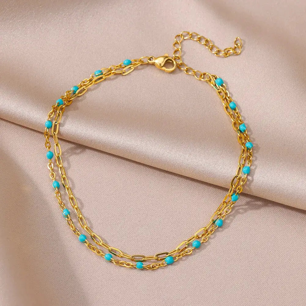 Gold Tone Stainless Steel Imitation Pearl Anklets for Women Beach Jewelry Chain Leg Bracelets Gift