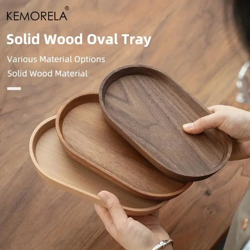 KEMORELA Solid Wood Round Dessert Plate Japanese Style Wooden Tray Snack Plate For Dried Fruits And Desserts