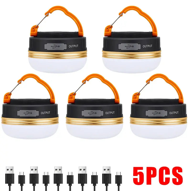 Simples Market 10W USB rechargeable camping lanterns, 5-piece orange-handled set