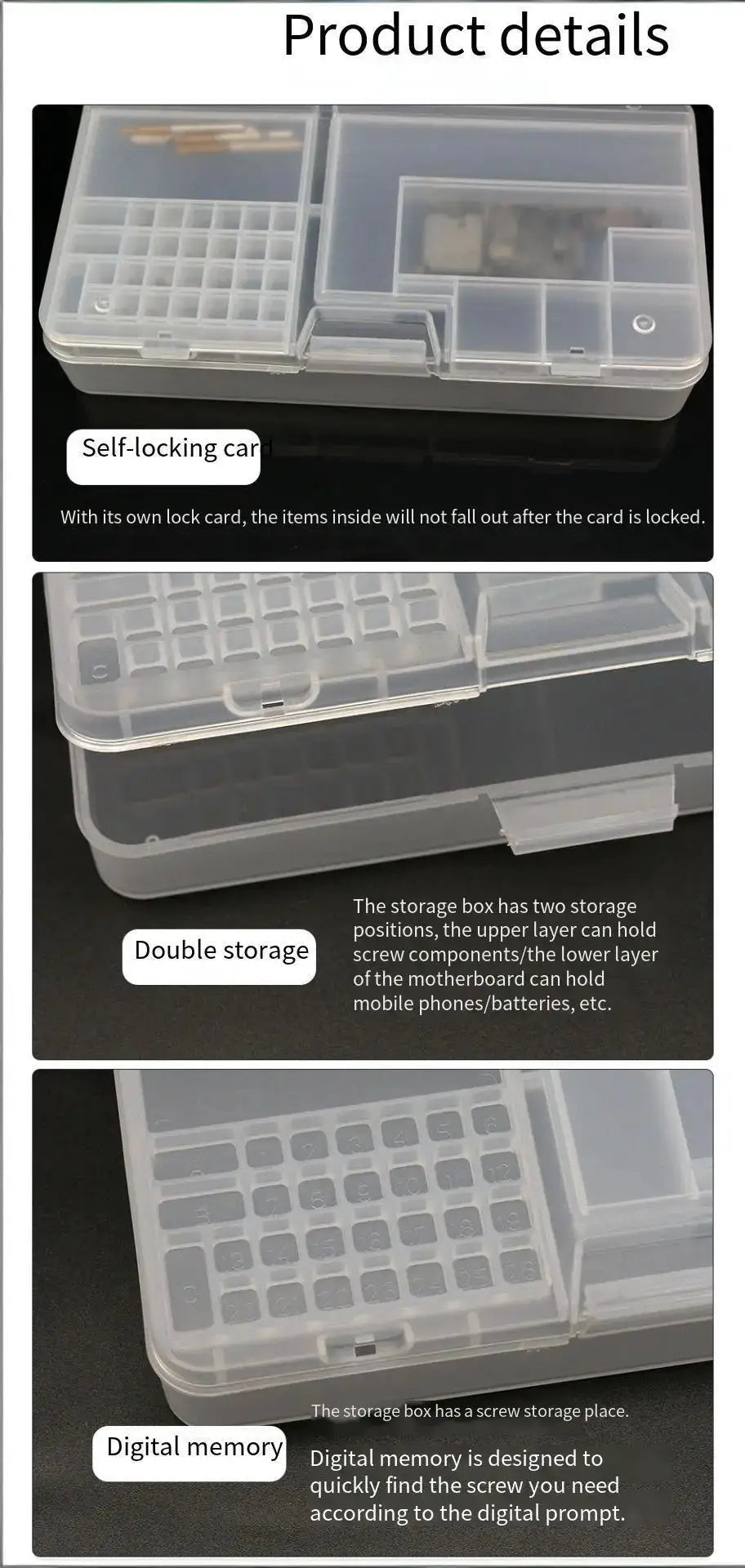 Double-layer clear PVC repair storage box for motherboard parts, large capacity, by Simples Market