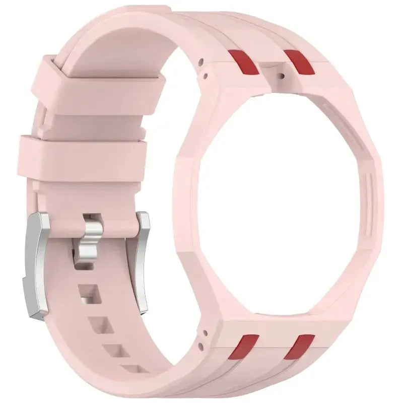 Pink silicone watch strap with silver buckle for Swatch X AP Royal Pop wristwatch
