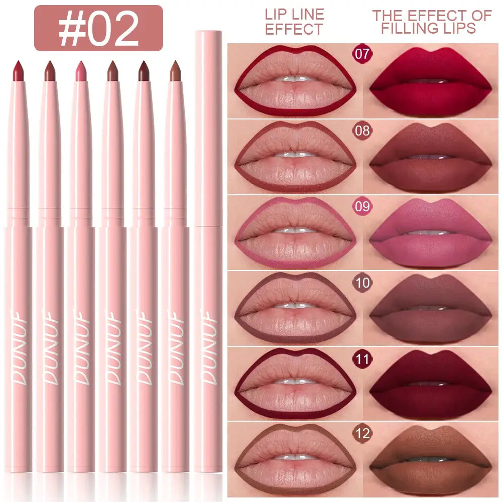 LuxeLips Six Piece Lip Liner Pen Set Long Lasting Waterproof Sweatproof Color Rendering for Precise Definition