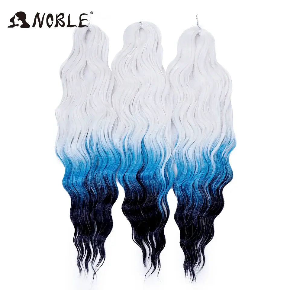 Noble hair synthetic deep-wave braiding extensions, 24in, ombre blonde-blue-black, set of 3 bundles
