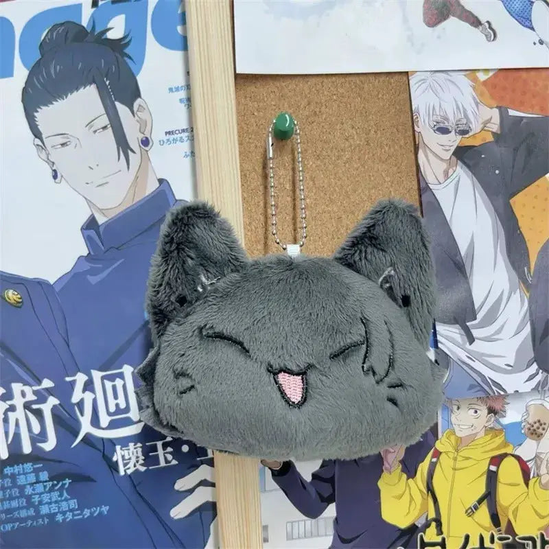 Gray plush keychain pendant from Simples Market; cute winking face, ball-chain accessory, cosplay anime charm
