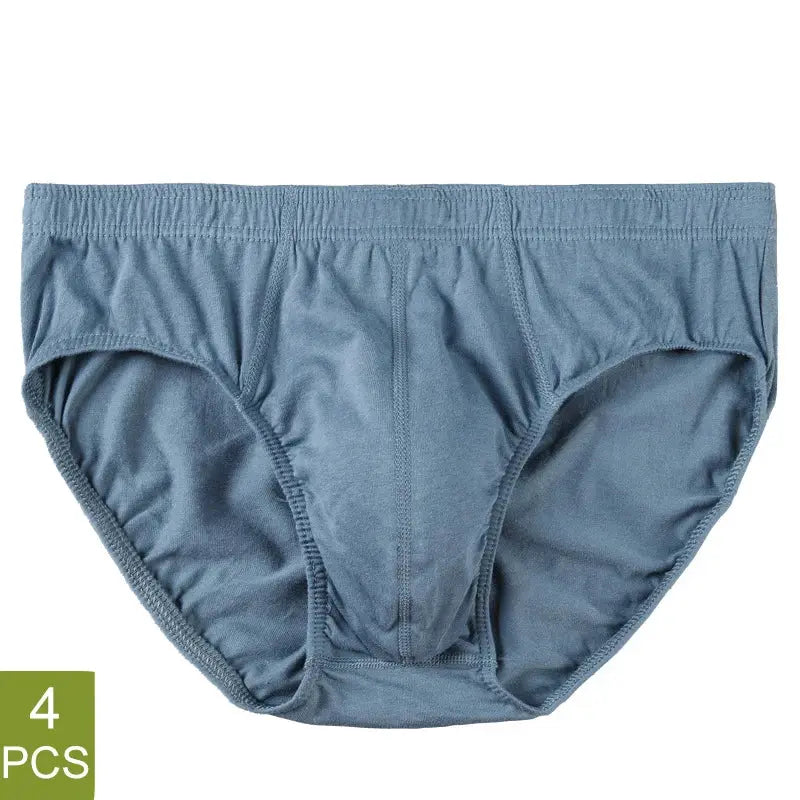 4-pc men's blue 100% cotton briefs set, breathable underwear