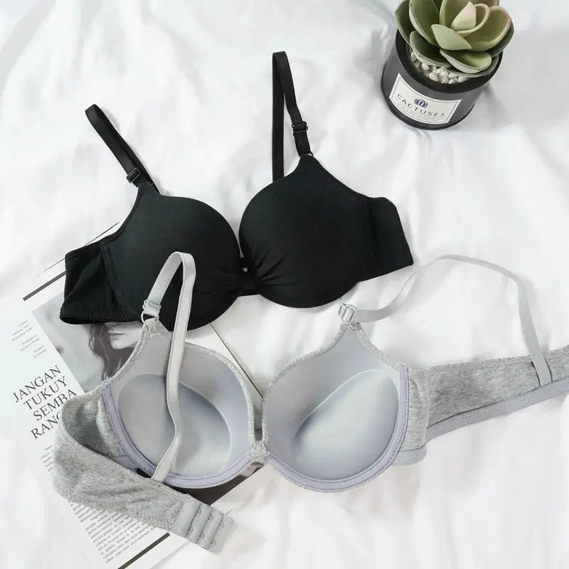 Simples Market women's push-up bras set: black and gray underwire, back-closure, 2-pack.