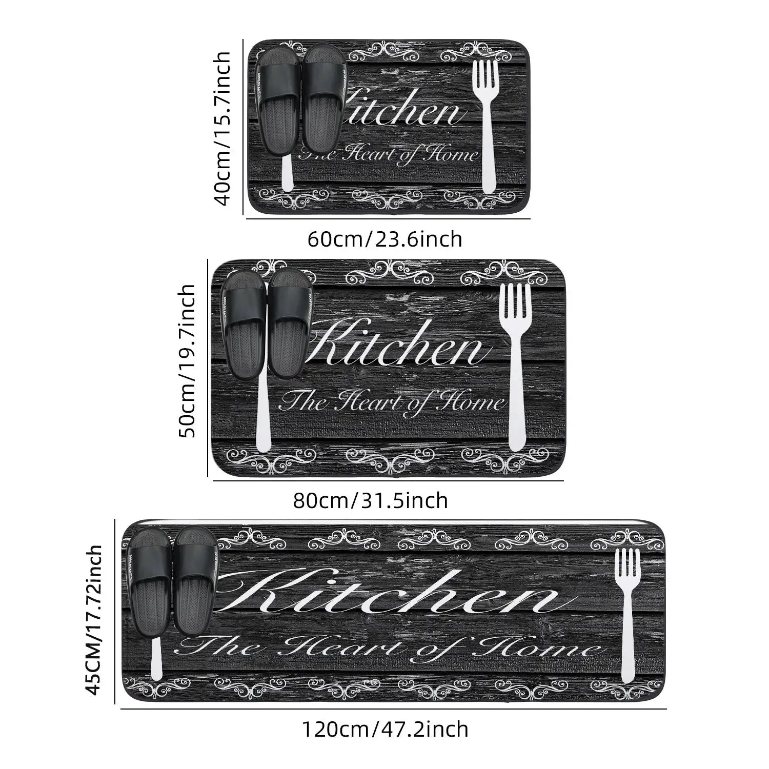 VIKAMA kitchen mats set of 3 in dark wood design; non-slip, absorbent, washable from Simples Market