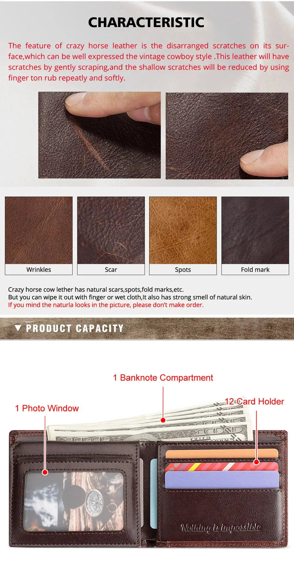 KAVIS handmade brown leather RFID wallet with ID window, large-capacity men's card holder by Simples Market