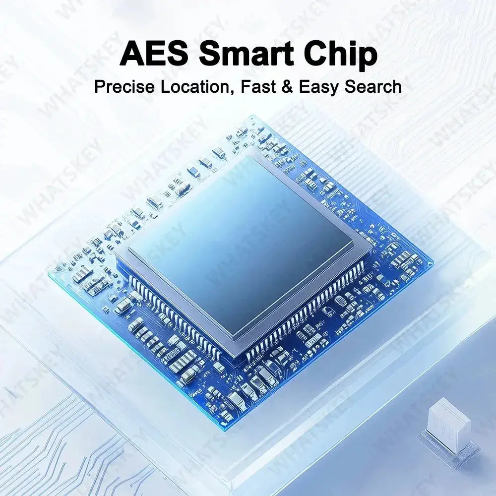 AES Smart Chip on blue PCB with central square IC for precise location