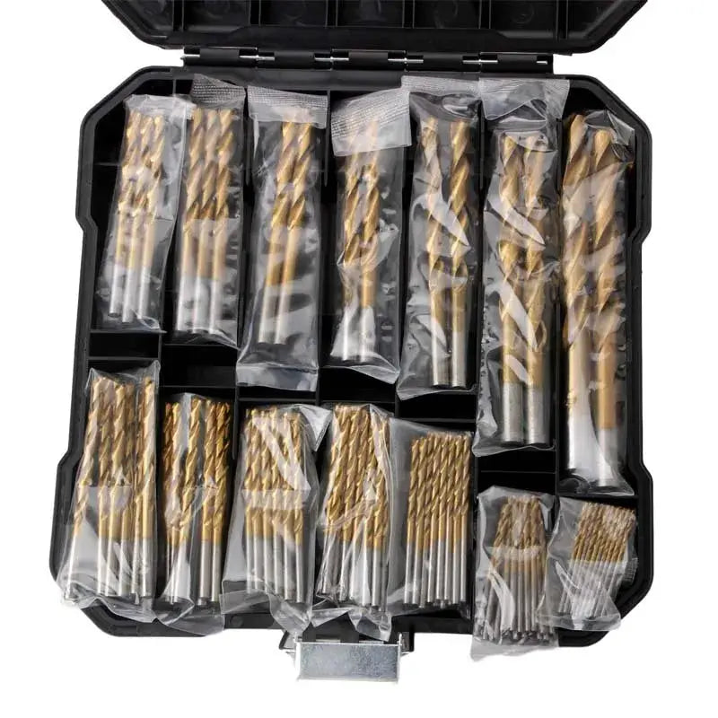 50 Pieces Titanium Coated High Speed Steel Drill Bit Set Hex Shaft Straight Spiral Bits For Metal Wood Plastic Drilling