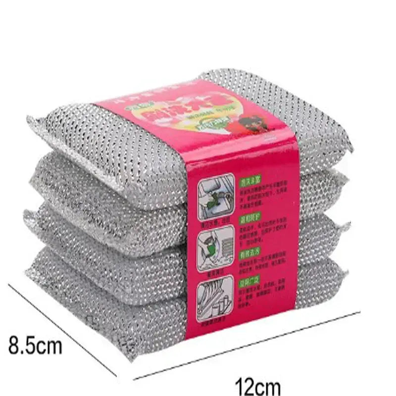 Simples Market 4-pack stainless steel kitchen dish scrubbers, silver, scratch-free for pots