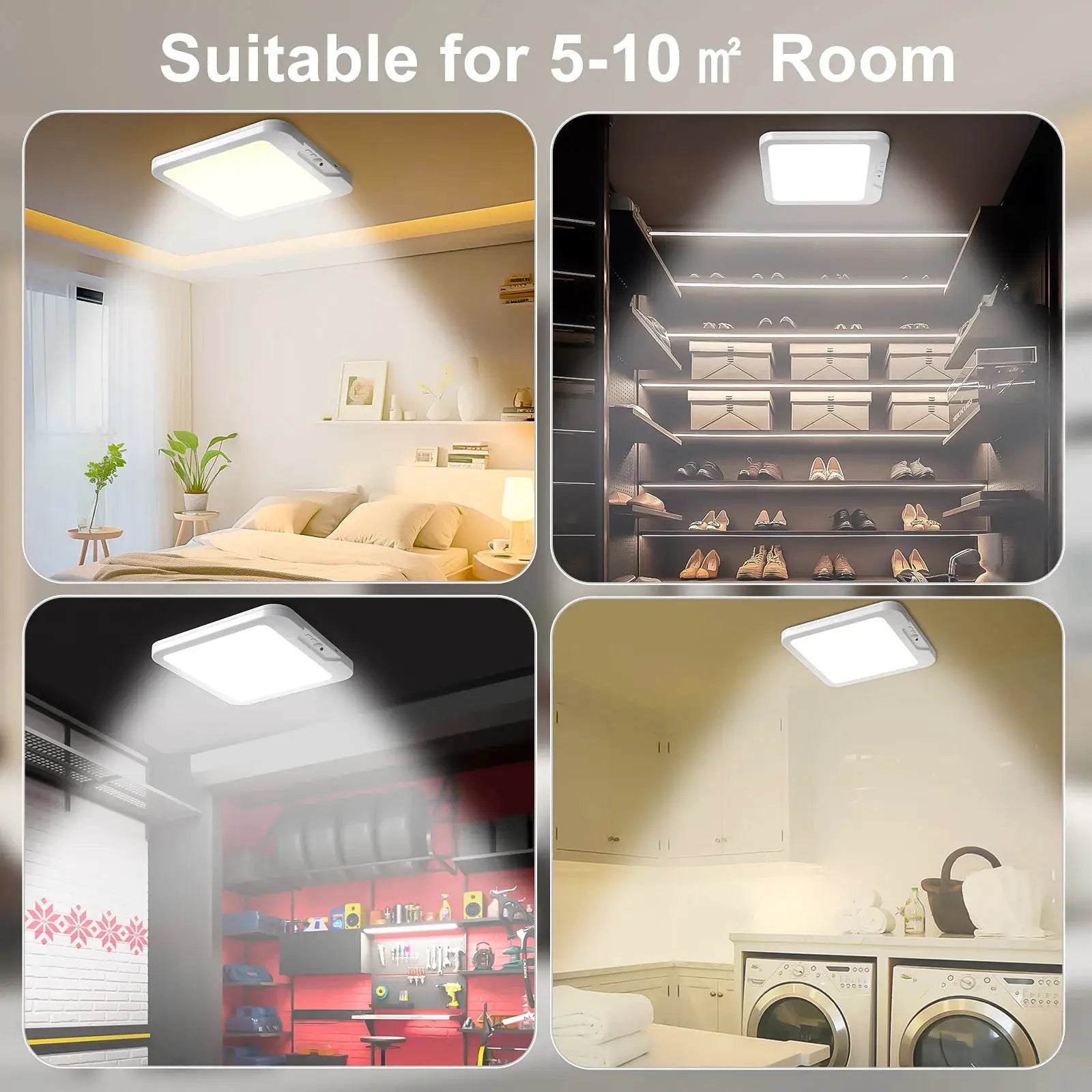 Rechargeable motion-sensor white ceiling light with remote, LED, 3 color temperatures, timer for indoor use