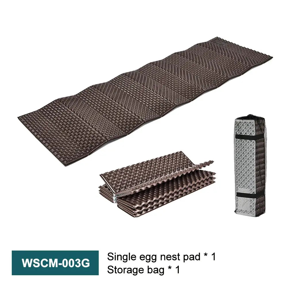 Ultralight folding egg-nest camping pad with storage bag, brown foam sleeping mat for hiking