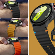 Simples Market silicone sport strap for Samsung Galaxy Watch 7 series (44mm/40mm); black, orange and yellow bands (3-pack).