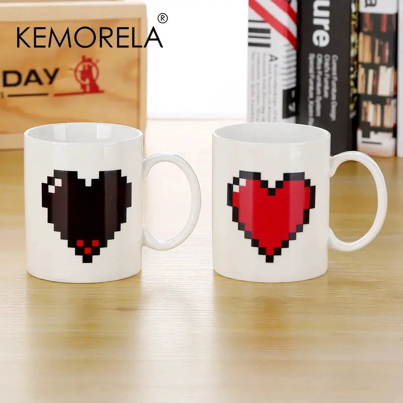330ml Peach Heart Color Changing Ceramic Cup Magic Mug Heat Revealed Heart Design Coffee Mug Valentines Day Gift