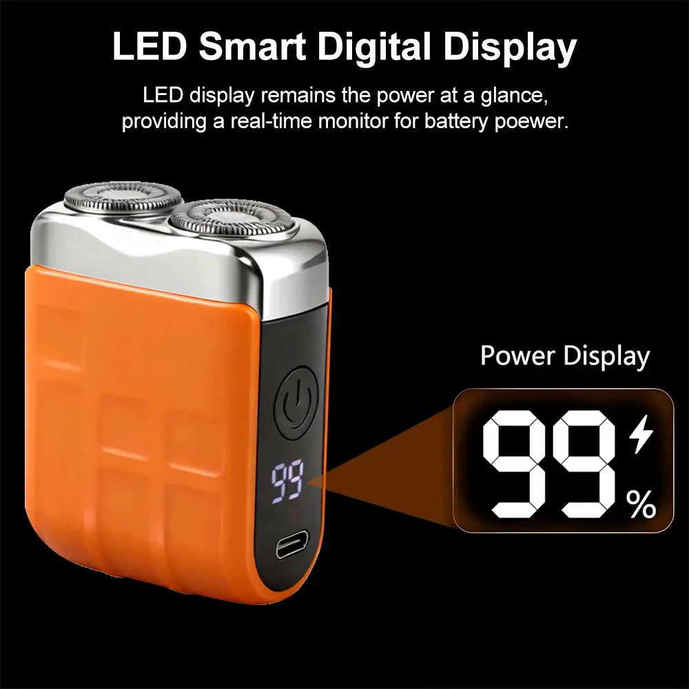 Simples Market electric shaver dual-blade rotary, orange portable beard trimmer with LED power display