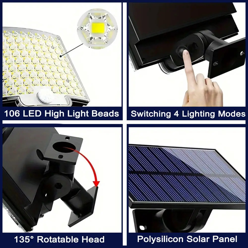 106LED Solar Outdoor Light With Motion Sensor And Remote Control Waterproof Wall Security Flood Lamp Patio Garden