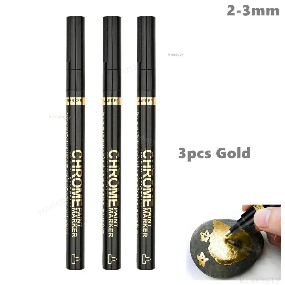 Chrome mirror marker pen set, 3 gold markers, 2mm tips by Simples Market for DIY reflective artwork