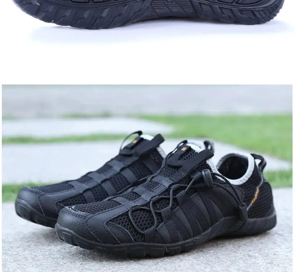 BONA men's running shoes, black mesh upper with lace-up design and rugged outsole