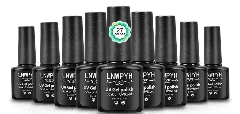 Nail gel polish kit with LED lamp; 27-color LNWPHY gels with base & top coats, multi-bottle set by Simples Market