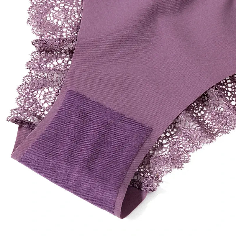 Purple satin lace panties for women with delicate lace trim