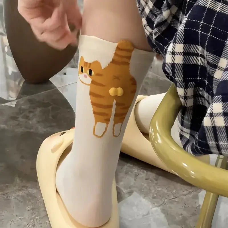 3D Cute Cat Socks Black And White Cotton Socks For Women And Girls Breathable Soft Kawaii Gift Sock Set