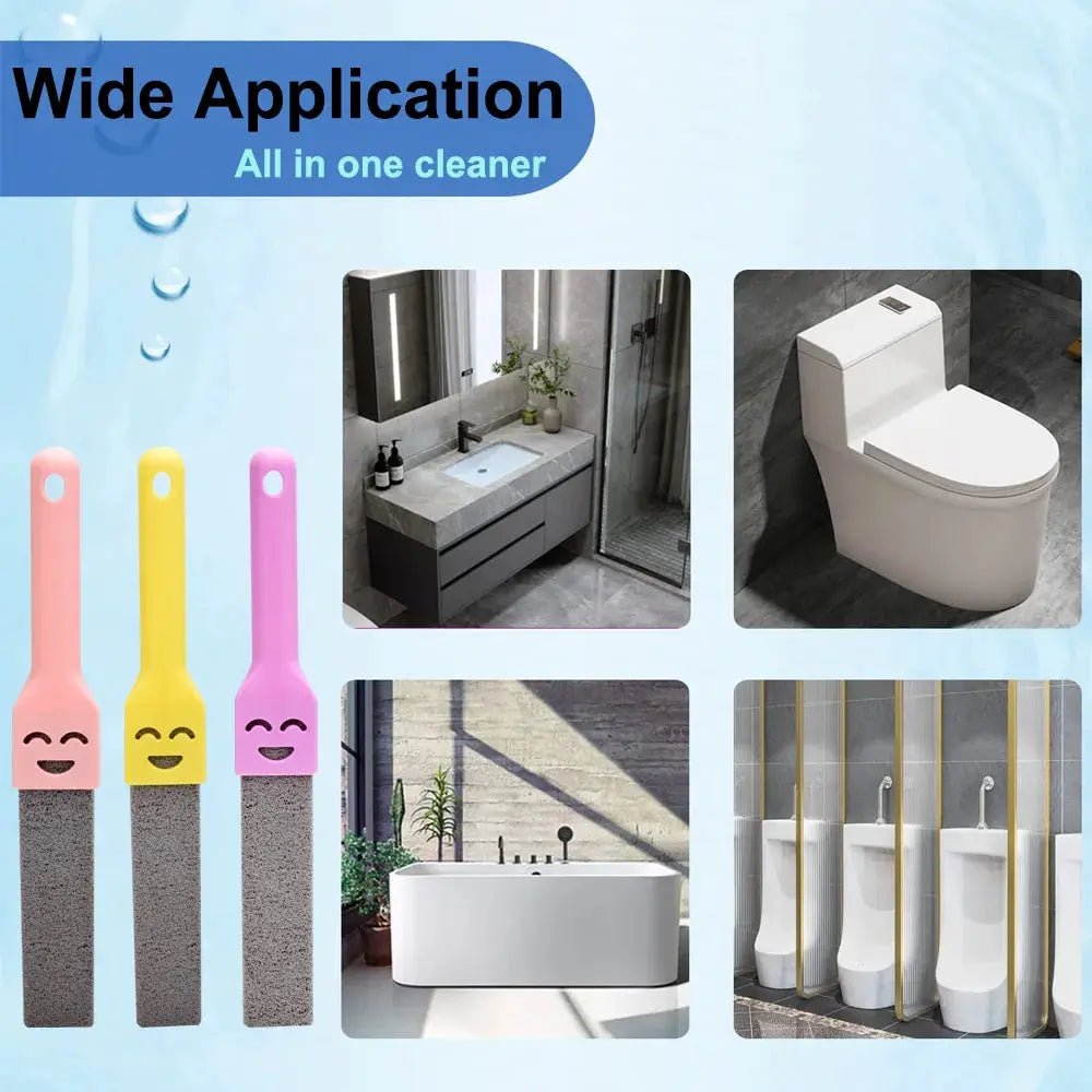 5-piece pumice stone cleaning sticks with pink, yellow and purple handles for toilet, sink, tile and bathroom cleaning