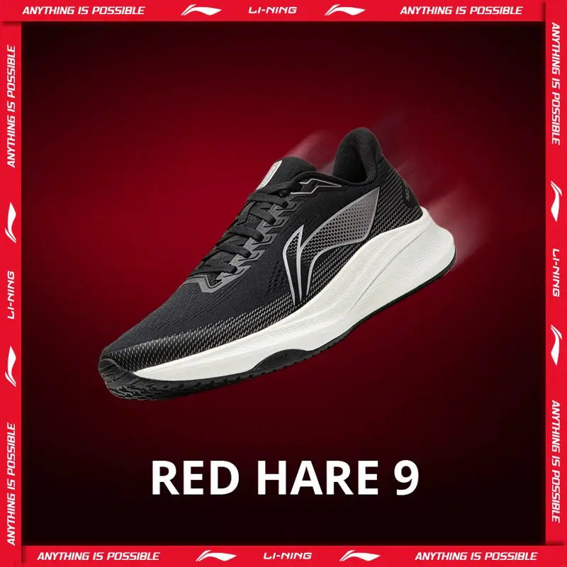 Li-Ning Red Hare 9 racing running shoes, black mesh upper with white midsole.