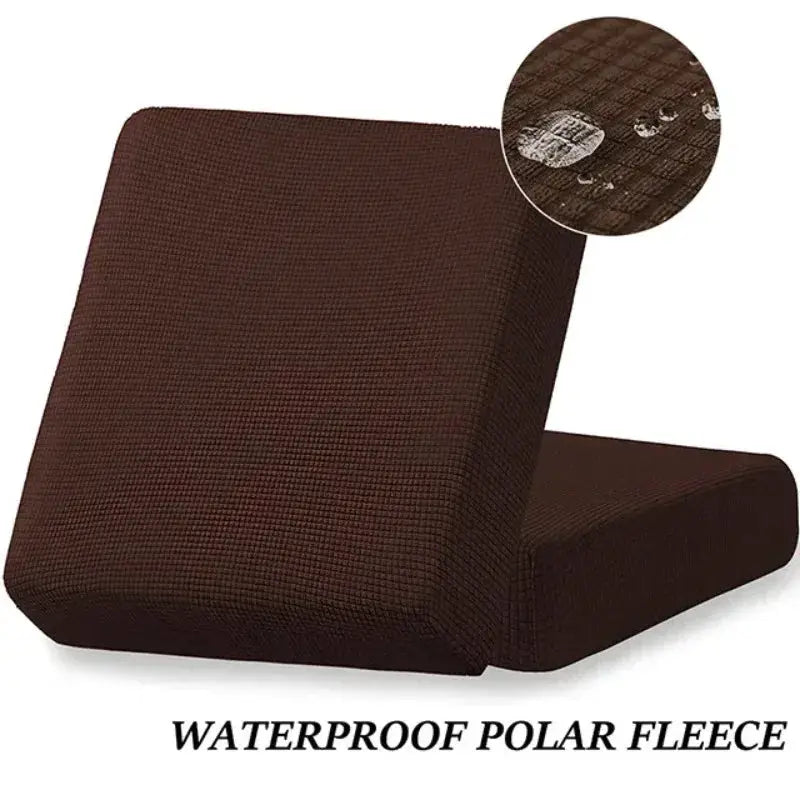 Waterproof brown jacquard polar fleece sofa seat cushion cover with elastic edges