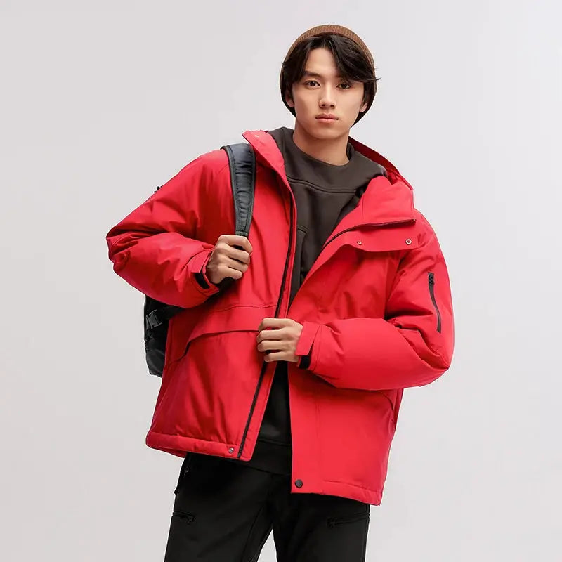 Simples Market Semir men's red hooded down jacket, mid-length puffer