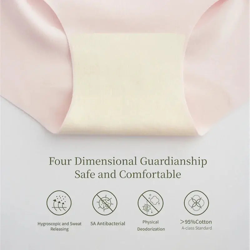SUJIIN women's cotton crotch panties, seamless underwear with beige waistband; 5A antibacterial