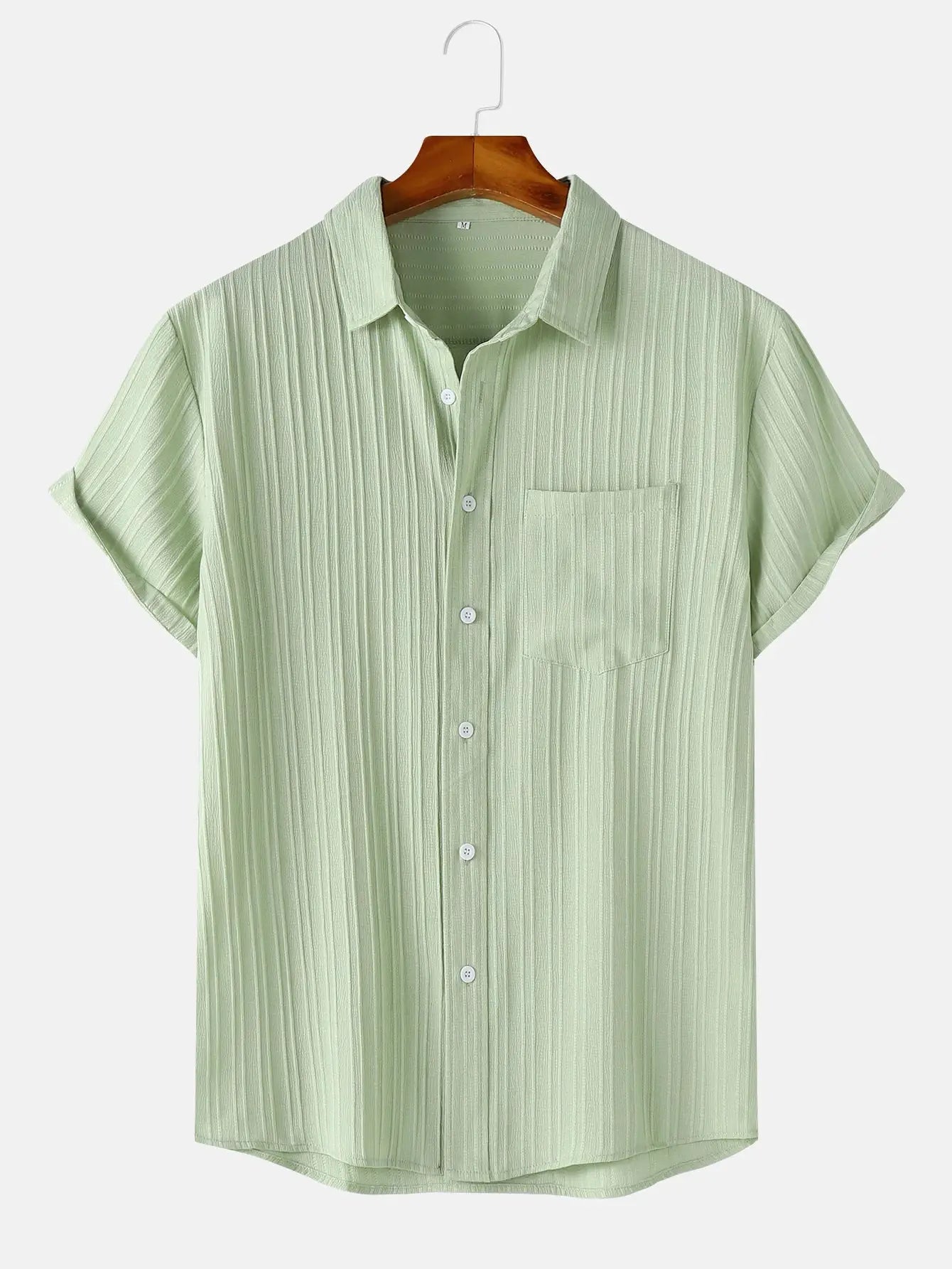 Men's light-green short-sleeve shirt with chest pocket, button-front, Simples Market