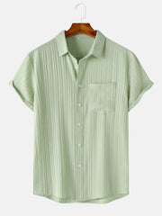 Men's light-green short-sleeve shirt with chest pocket, button-front, Simples Market