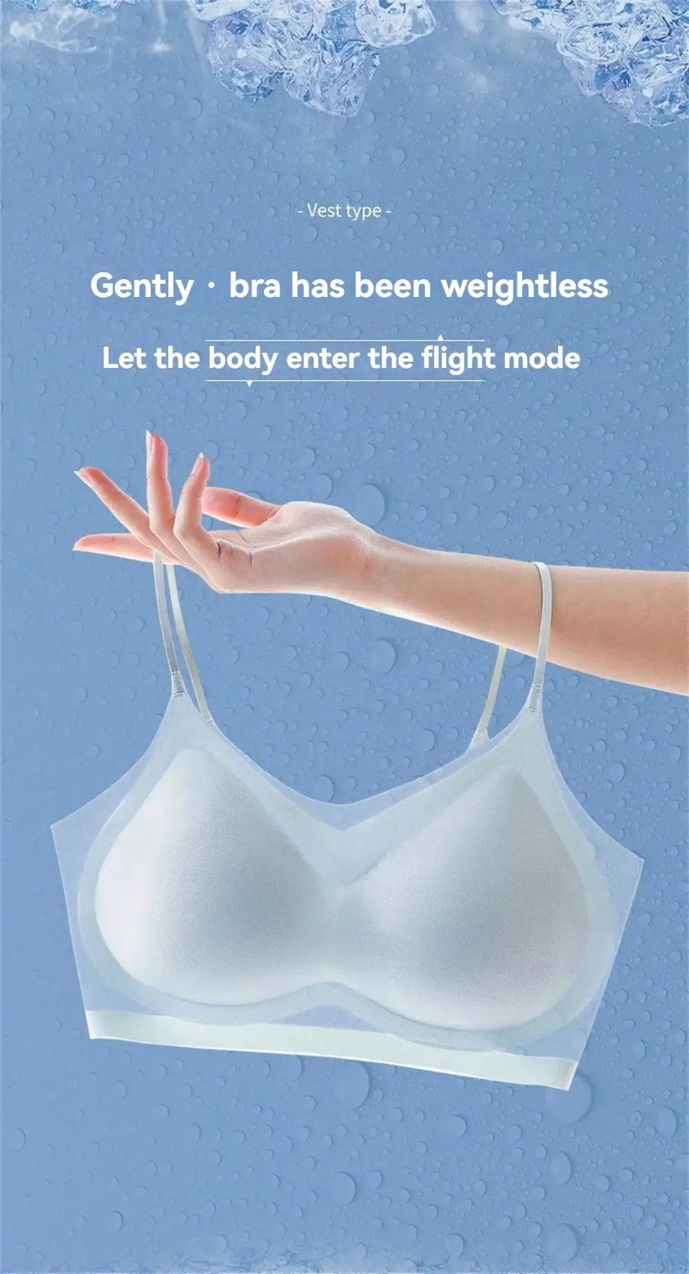 Ultra-Thin breathable ice silk top bra by Simples Market, seamless back halter style in white