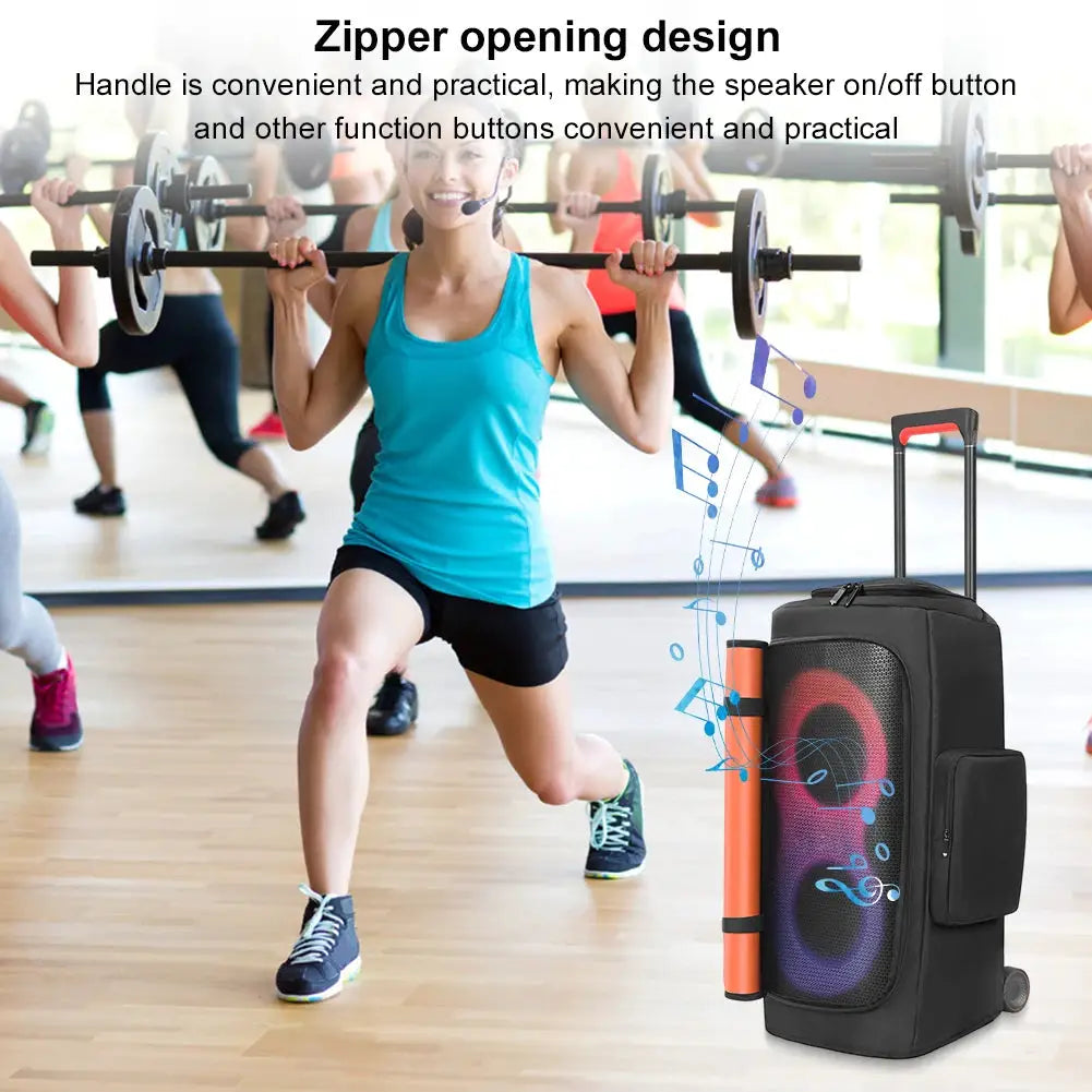 Portable speaker carry case by Simples Market for JBL PartyBox with mic pocket, black wheeled dust case