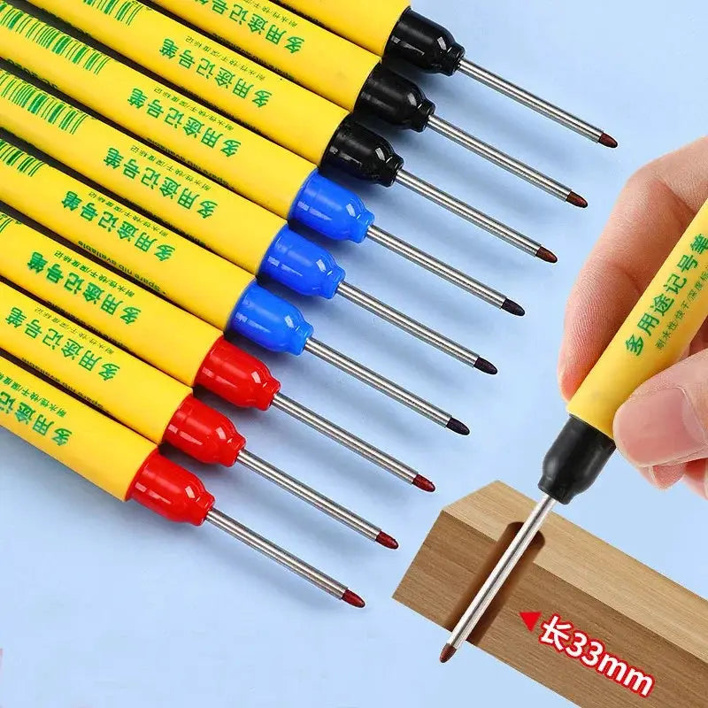 Simples Market 6-piece 33mm long-head marking pen set in red, blue and black for woodworking and deep-hole marking