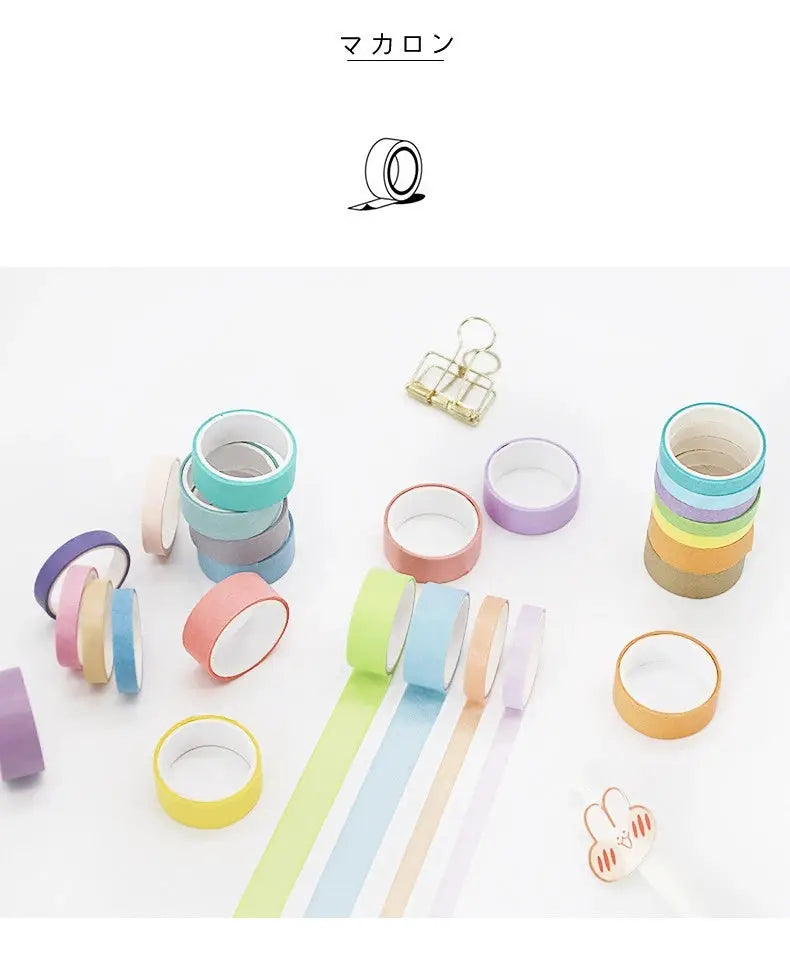 Rainbow macaron solid-color washi tape set with pastel rolls for DIY scrapbooking