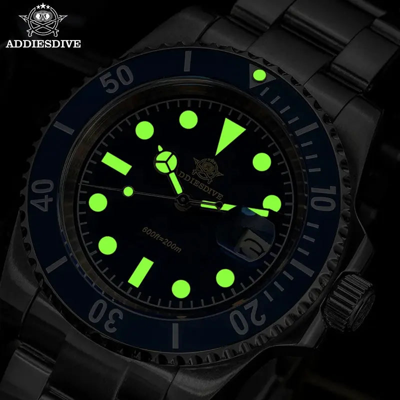 ADDIESDIVE 41mm men's quartz dive watch with blue bezel, luminous hands and markers, 200m water resistance
