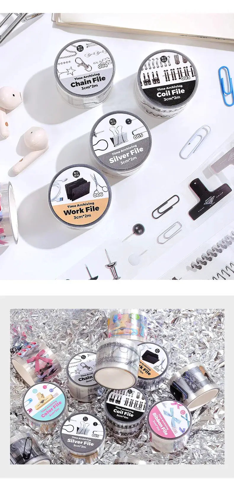 Decorative washi tape set by Simples Market, 6 memory‑filing rolls for journaling and scrapbooking.